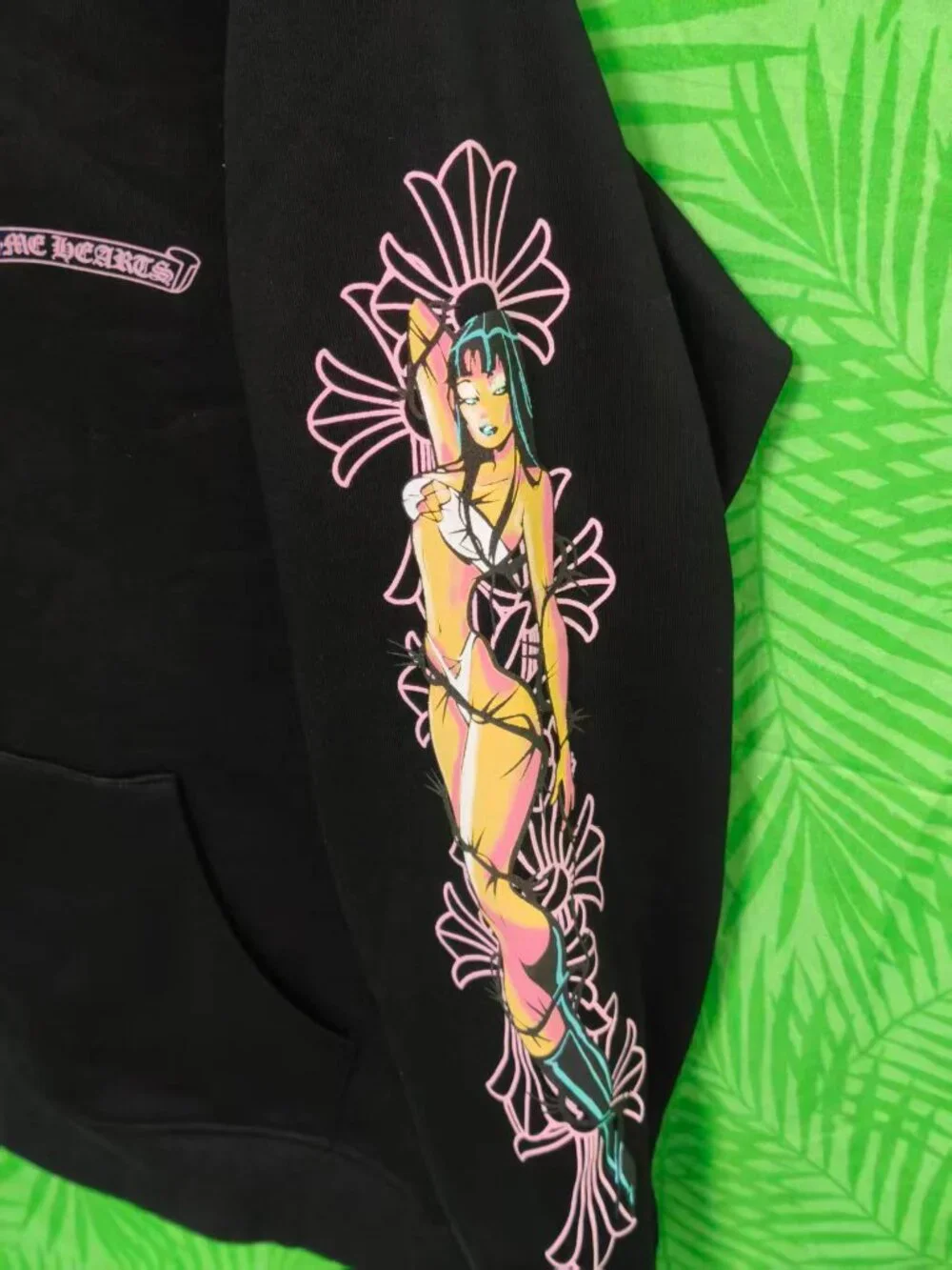 New Chrome Hearts Black Full Zip Hoodie Pink Cross Print Unisex
